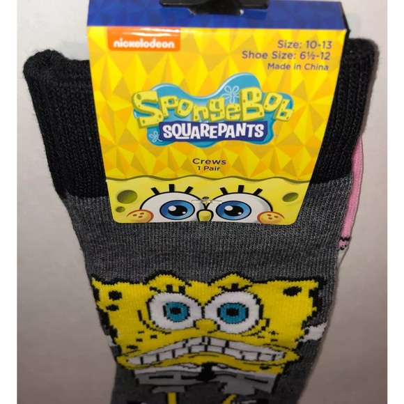 SpongeBob & Patrick Crew Socks 1 Pair Men 6.5-12 Gray Yellow Pink w Bob Pat NEW! - Picture 11 of 11